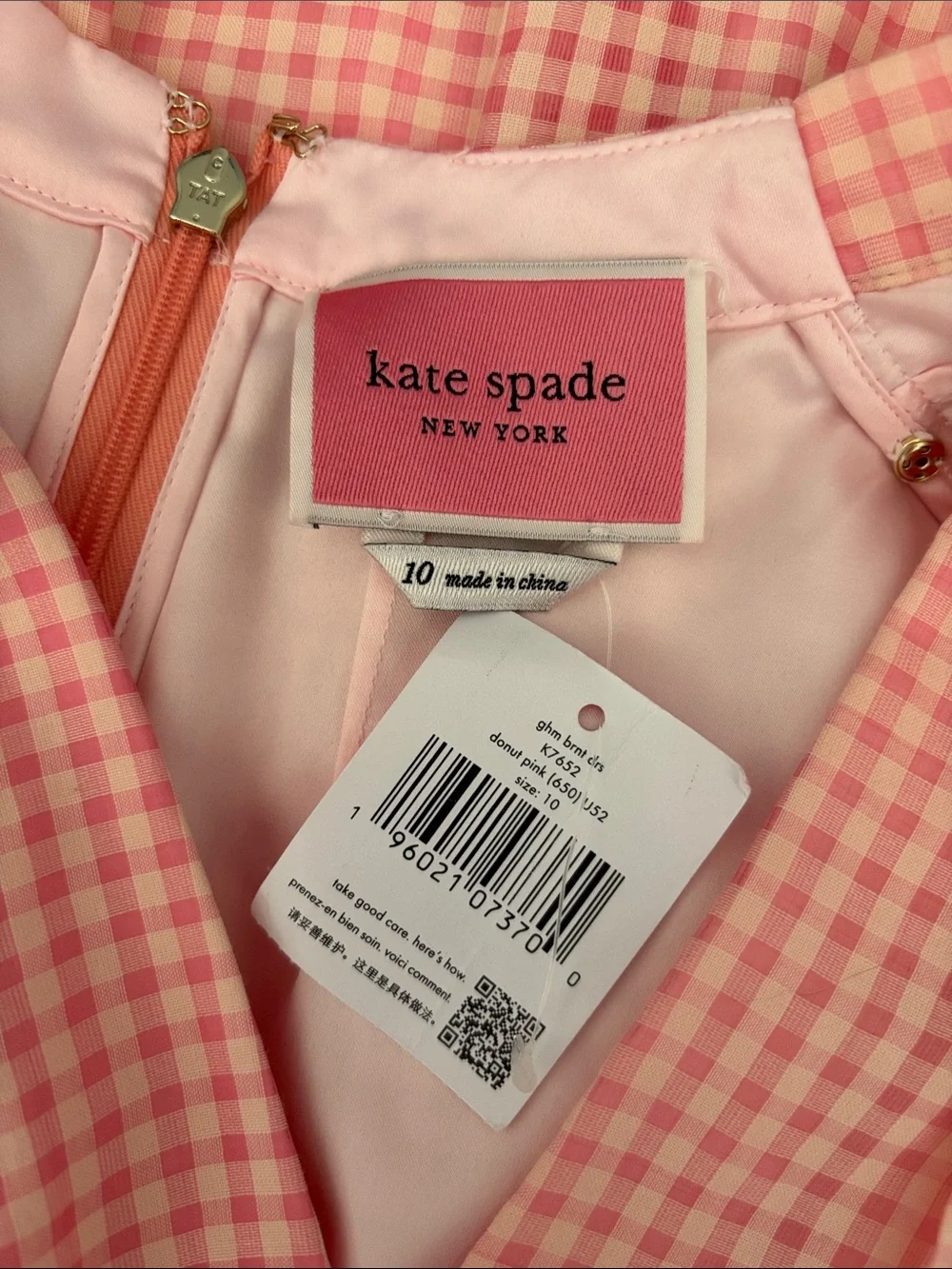 NWT Kate Spade Pink Gingham Silk Blend  Burnout Midi Dress Sz 8 / 10